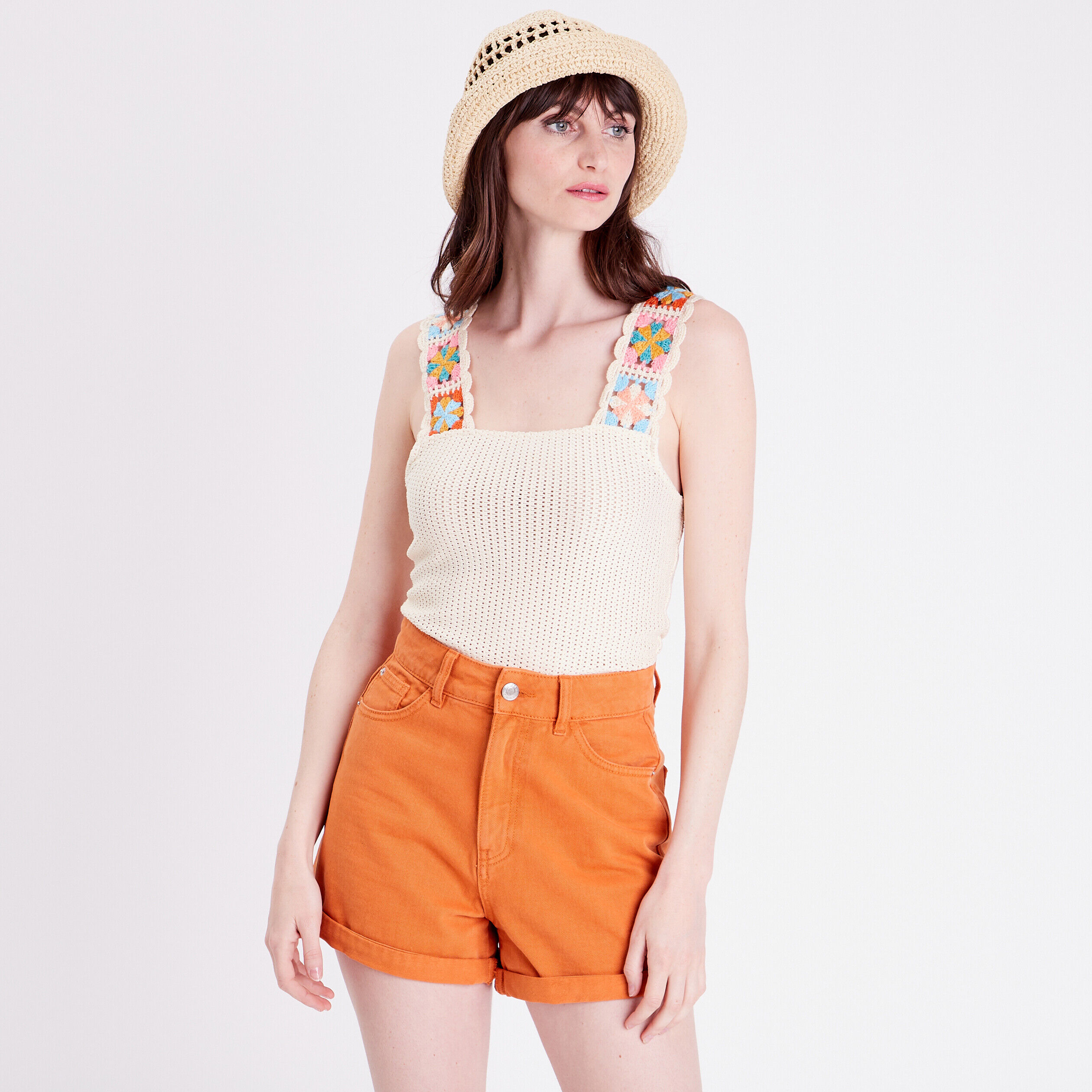 Débardeur bretelles en crochet ecru femme | Cache Cache