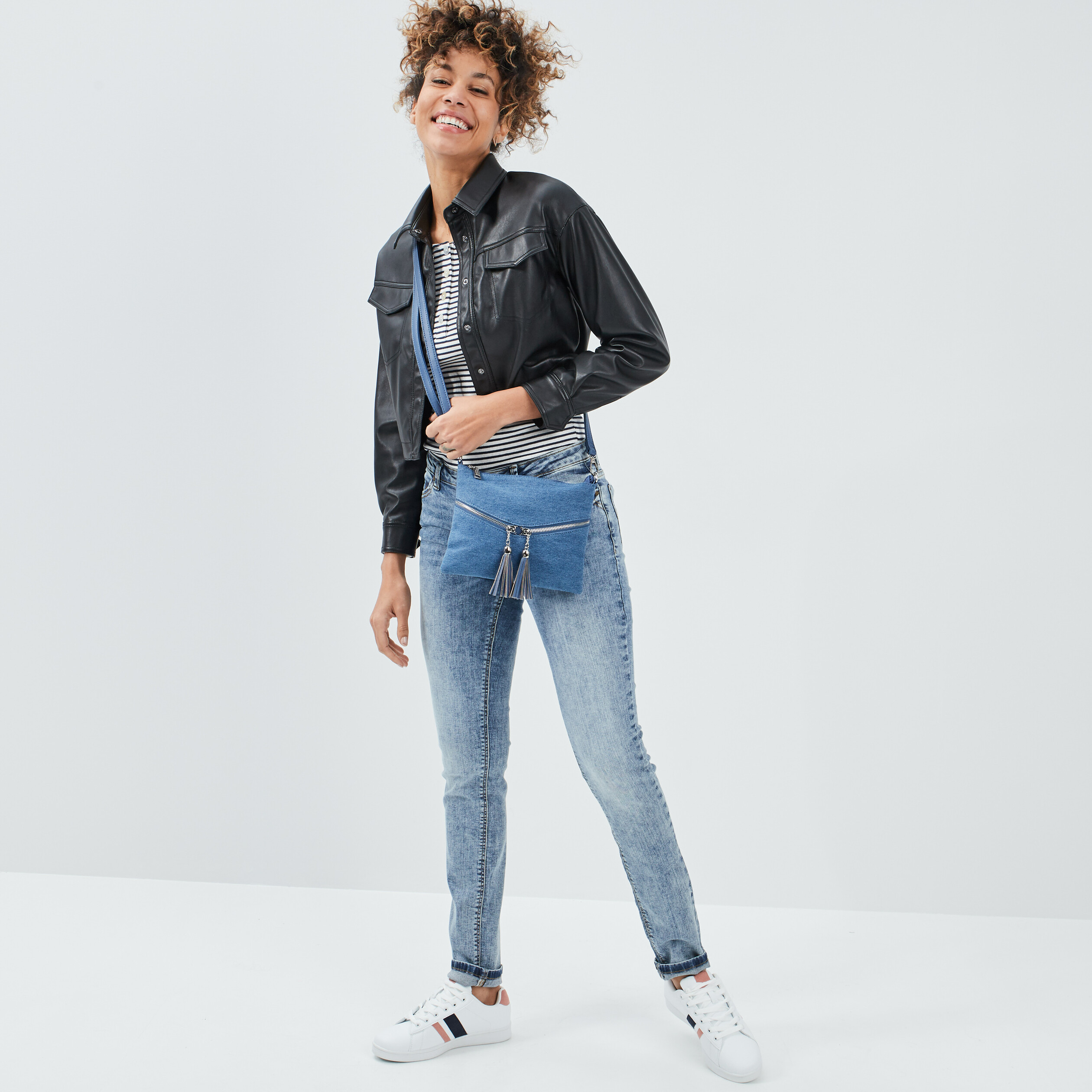 Jeans regular taille basse denim used femme | La Halle