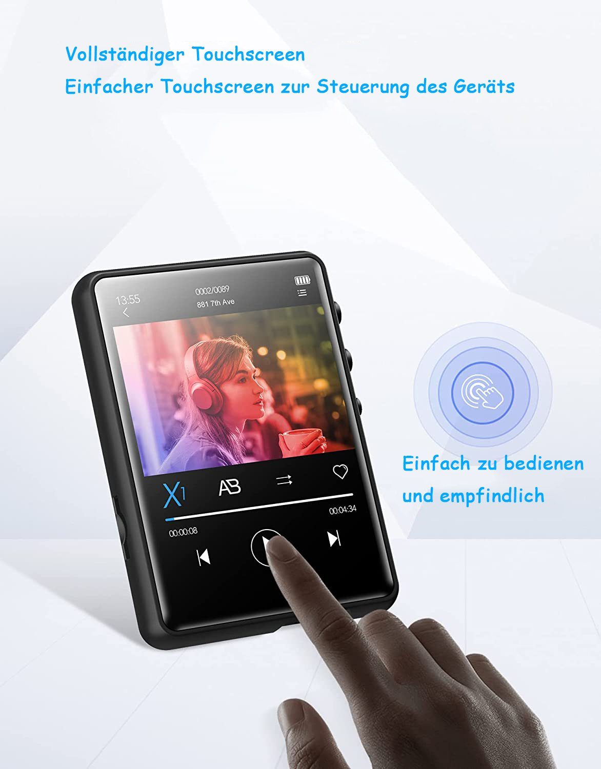 GelldG MP3-Player 16GB MP3 Player Bluetooth 5.0, Touchscreen HiFi MP3-Player
