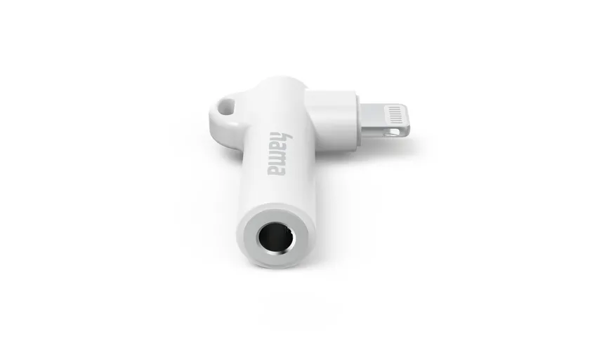 Hama Aux-Adapter Lightning – 3,5-mm-Klinke-Buchse, 90° Winkelstecker, Weiß