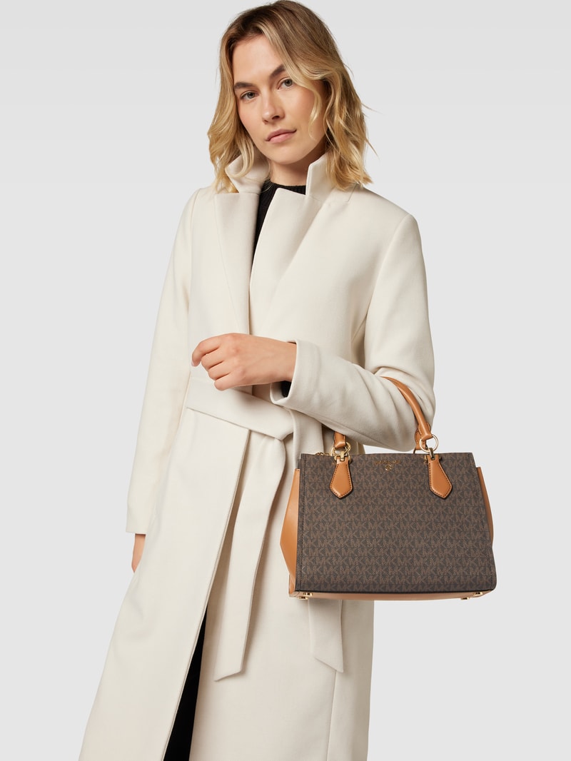 Tote Bag mit Label-Print Modell 'MARILYN' in mittelbraun