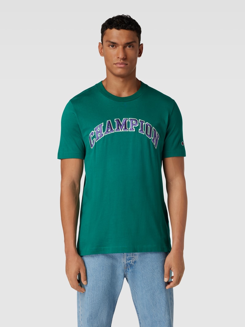 T-Shirt mit Label- und Logo-Stitching Modell 'Rochester' in grün