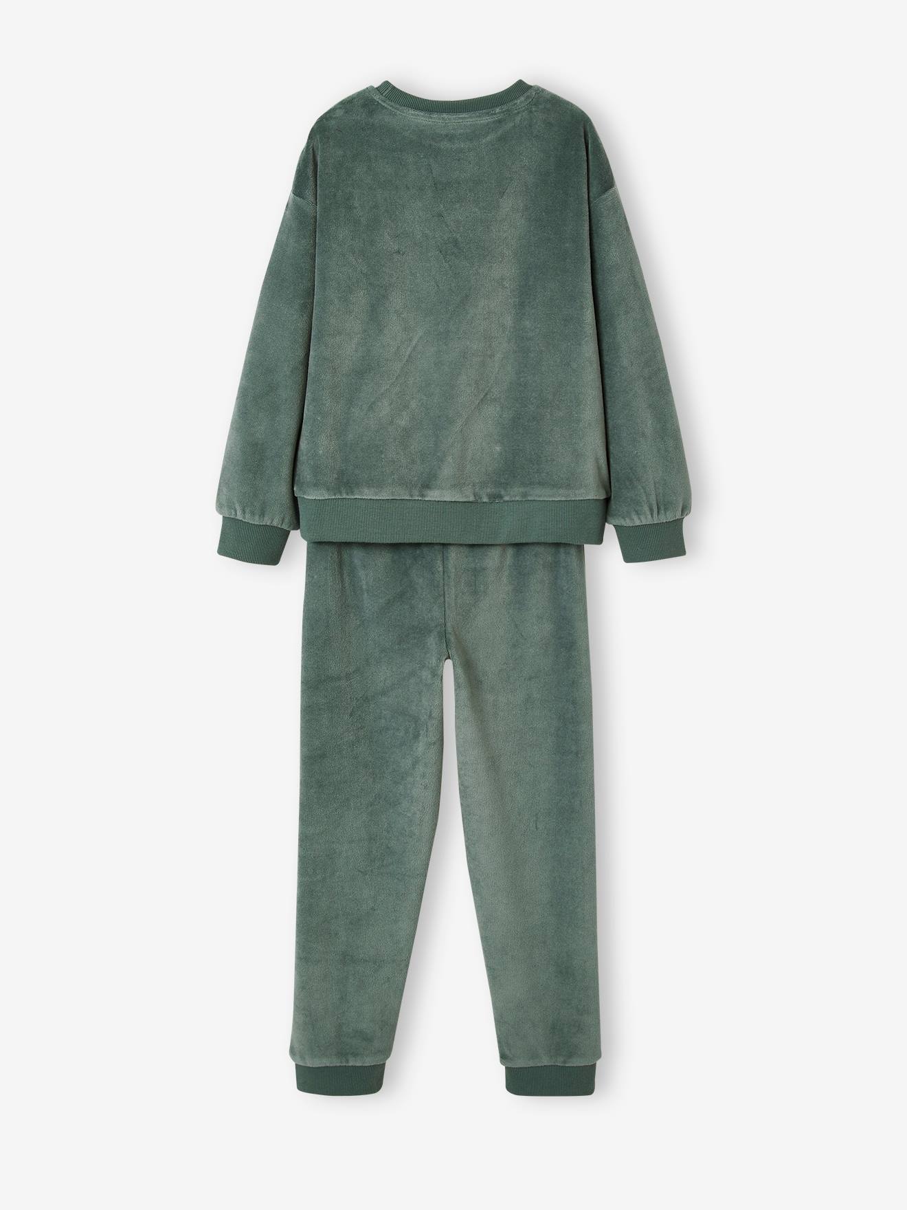 Pyjama coupe sweat velours garçon vert sauge