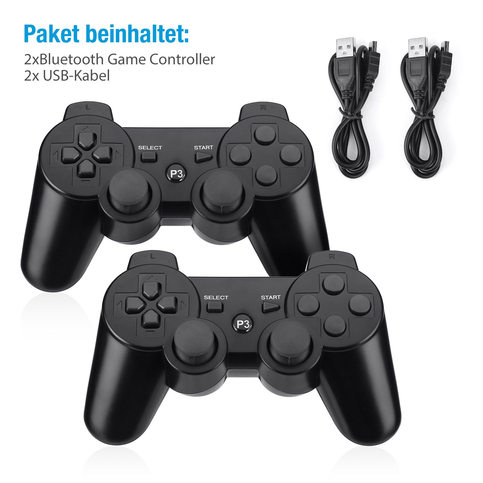 ombar 2 Stück Bluetooth Gamepad für PS3 PlayStation-Controller (2 St., Controller Wireless Bluetooth Double-Shock-Controller)