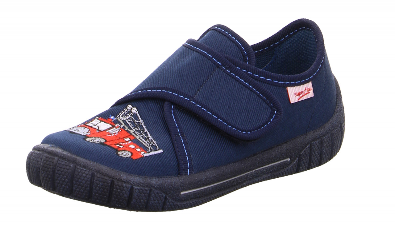 BILL - Blau/Rot Hausschuh mit Klettverschluss