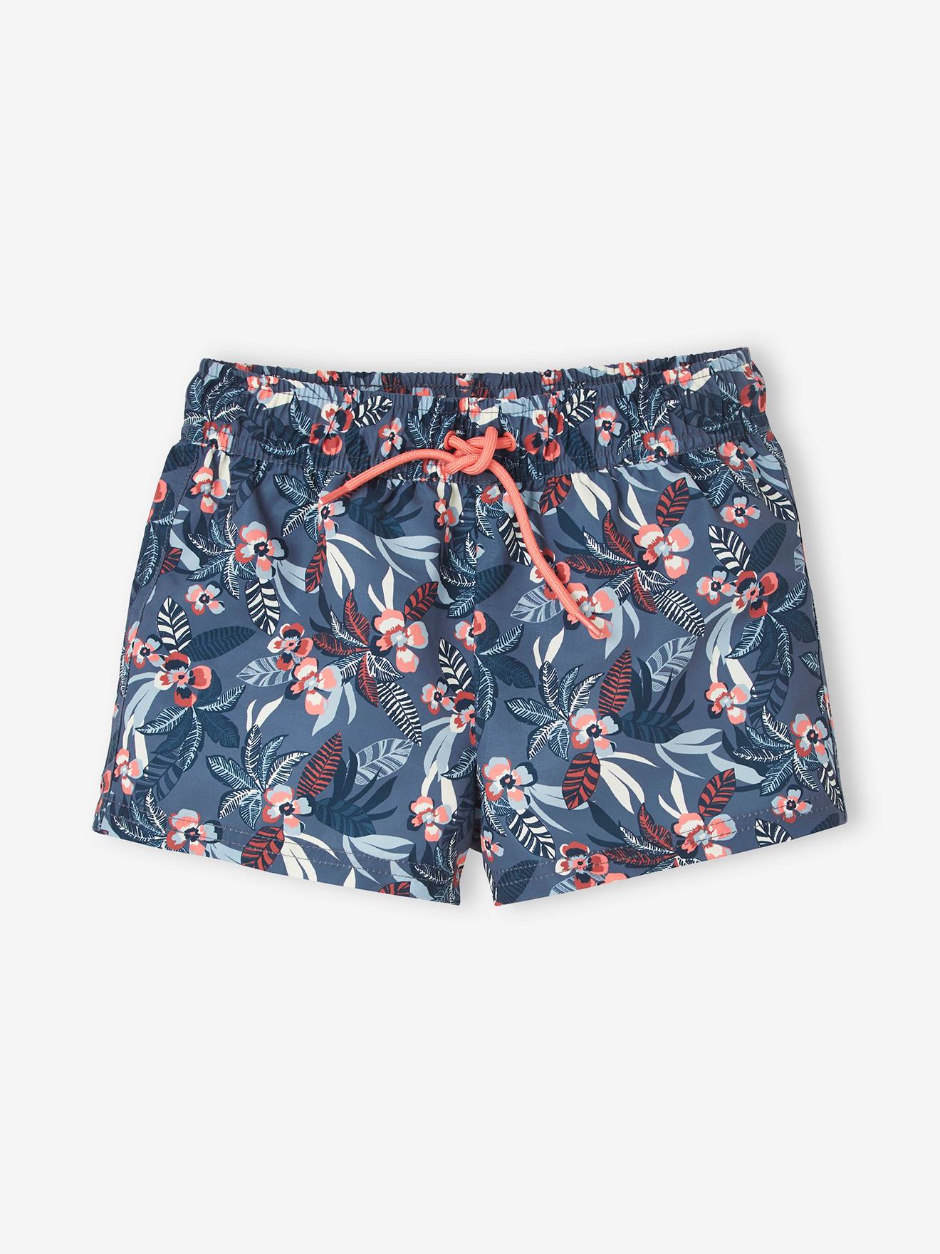 Short de bain motifs tropiques fille bleu imprimé