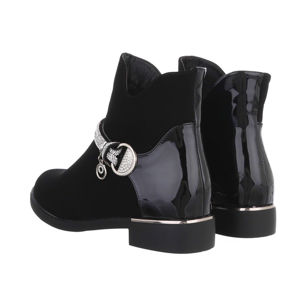 Ital-Design Damen Elegant Stiefelette Blockabsatz Flache Stiefeletten in Schwarz