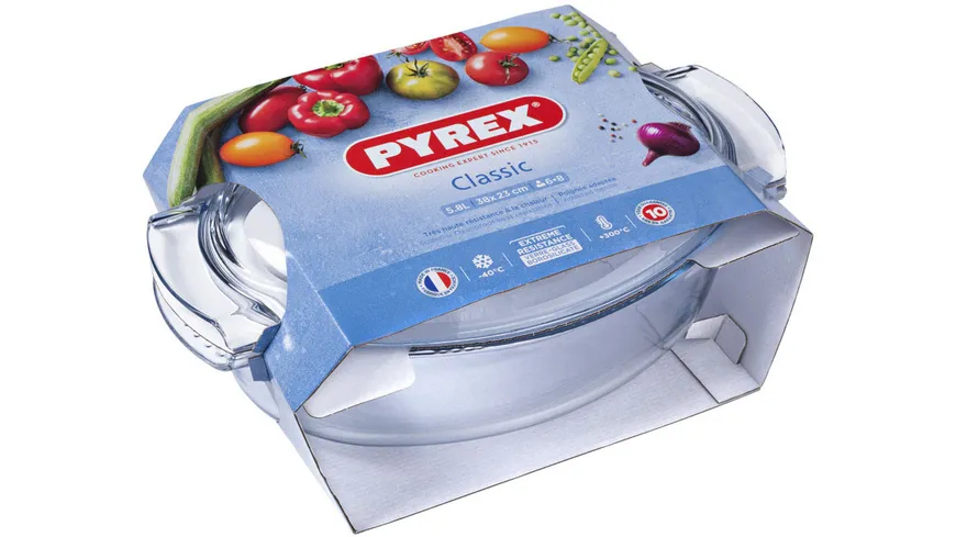 PYREX Borosilikat Glas Bräter oval 4,5 Liter mit Deckel