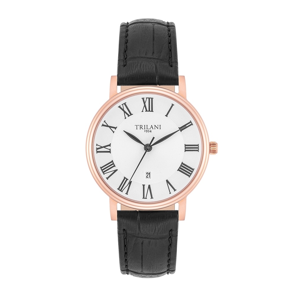 Trilani Montre à quartz en Cuir véritable en Noir Montre