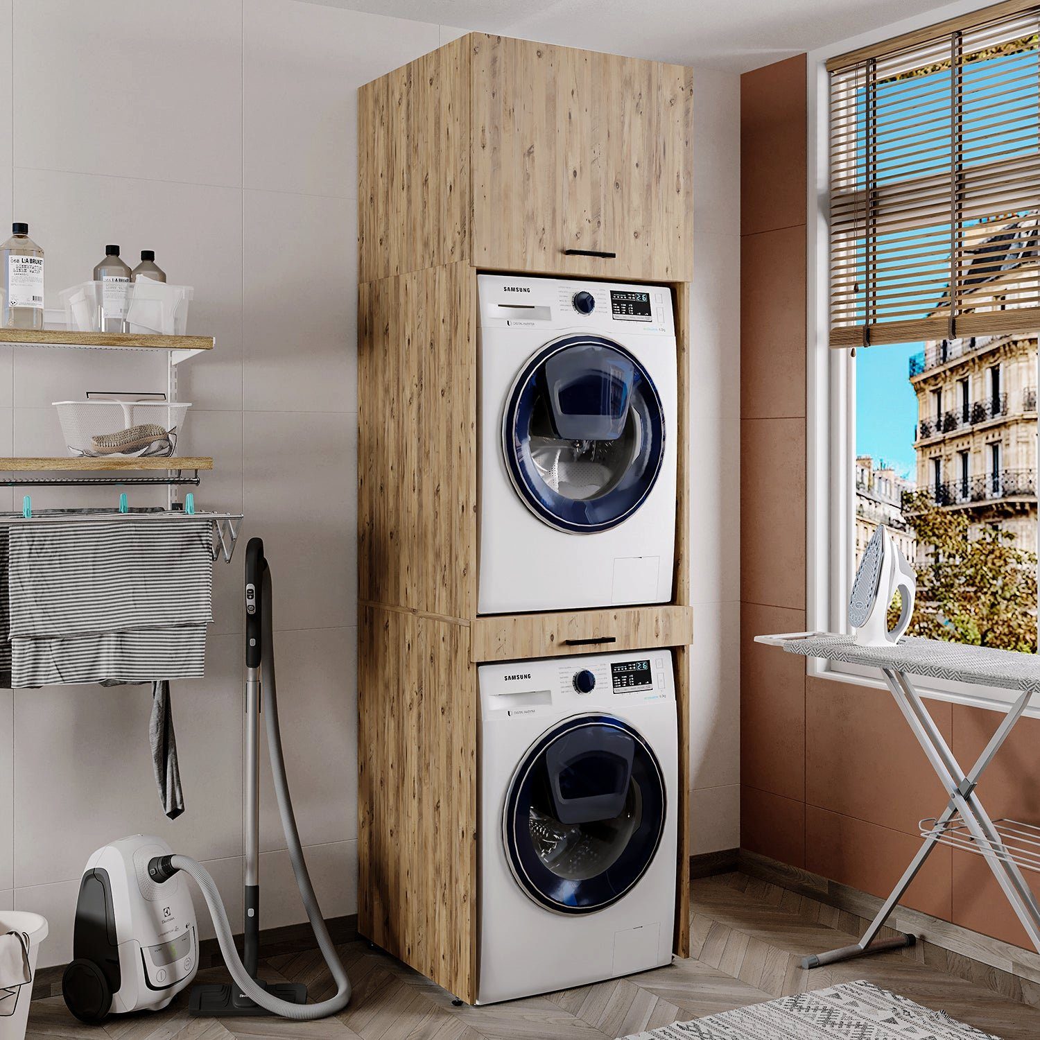 Roomart Waschmaschinenumbauschrank (Waschmaschinenschrank für Trockner und Waschmaschine Überbauschrank)