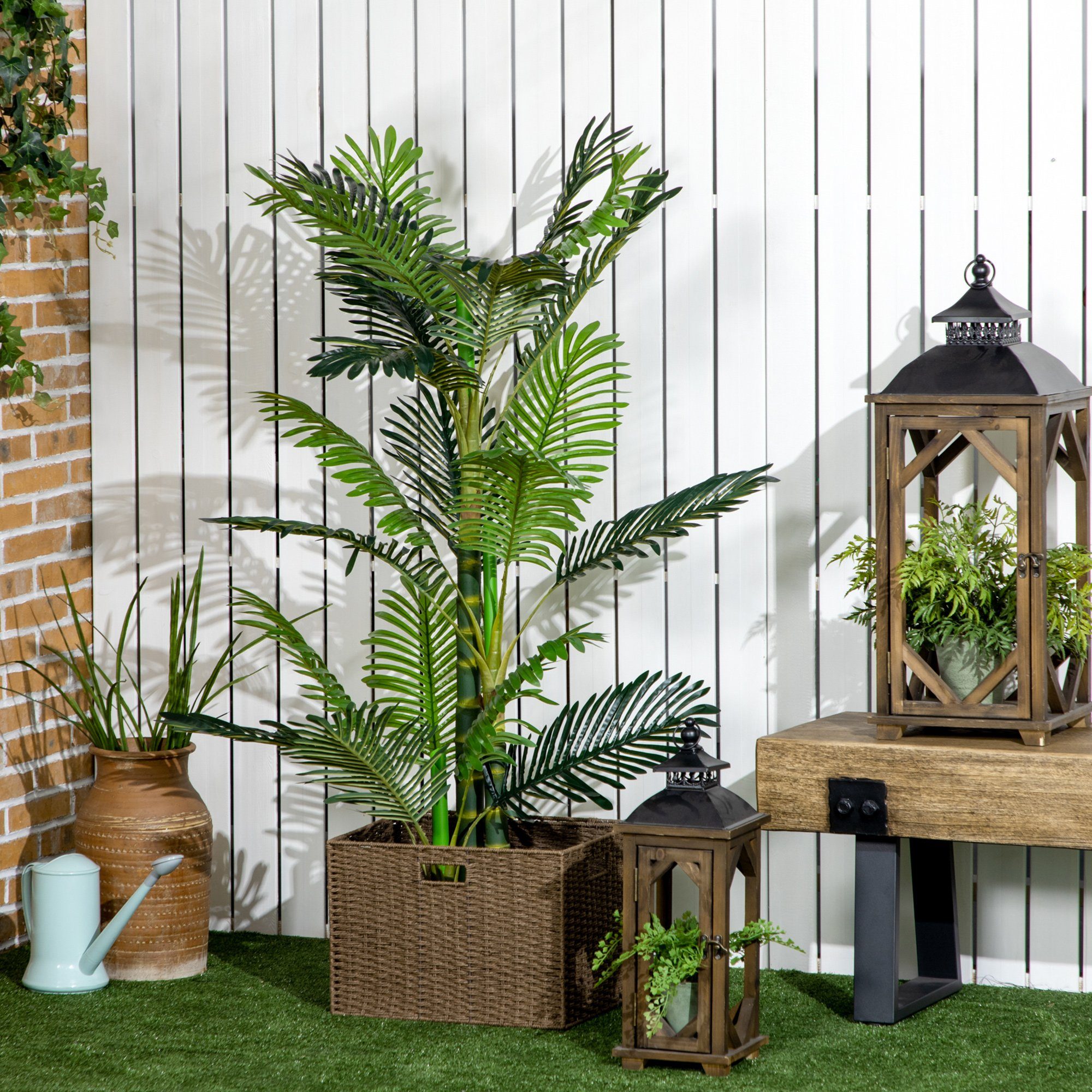 Kunstpflanze künstliche Pflanze Palme, HOMCOM, Höhe 150 cm, inkl. Übertopf