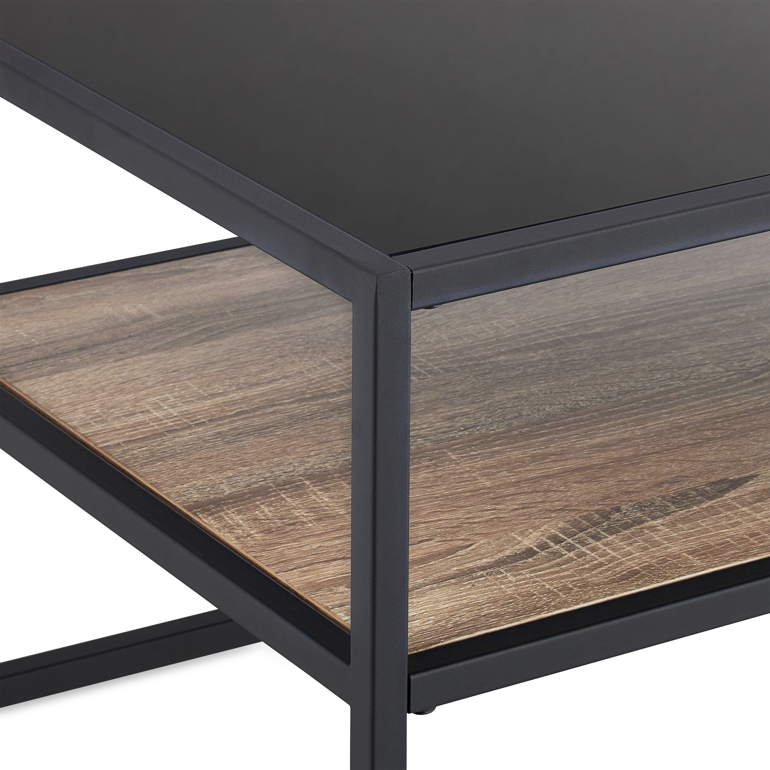 relaxdays Couchtisch Schwarzer Couchtisch mit Glasplatte
