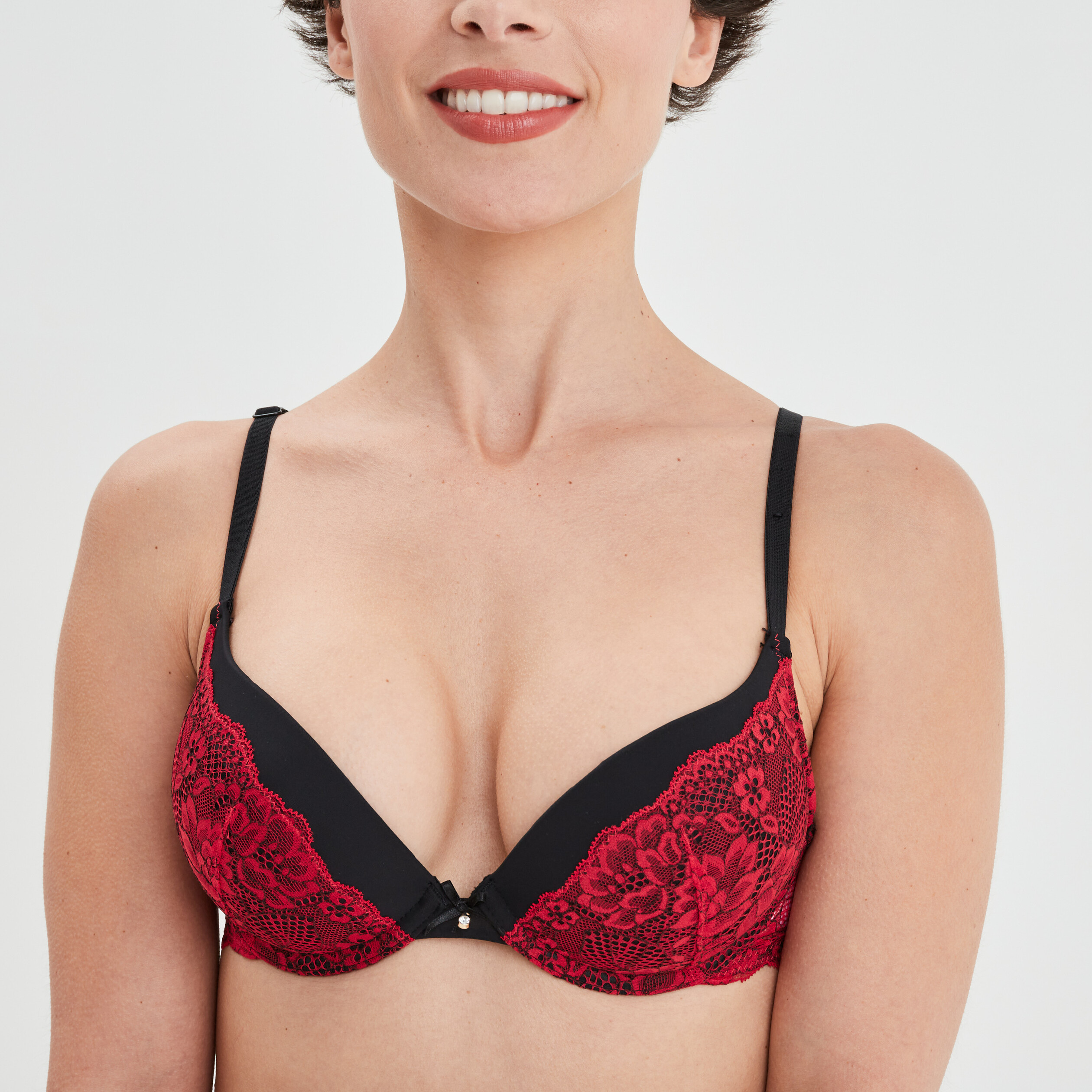 Soutien-gorge push up micro dentelle rouge femme | La Halle