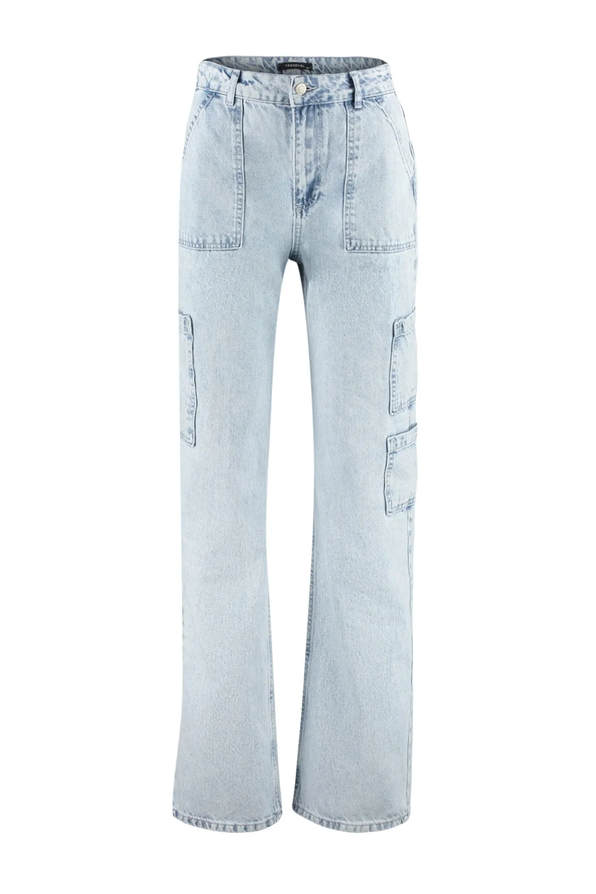 Trendyol Collection  Hellblaue Jeans mit hoher Taille und weitem Bein und Cargo-Taschen TWOSS23JE00055