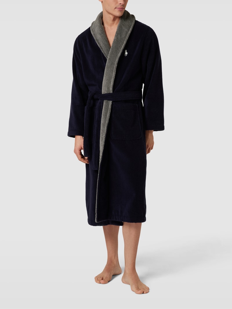 Bademantel mit Label-Stitching Modell 'JAQUARD' in marineblau