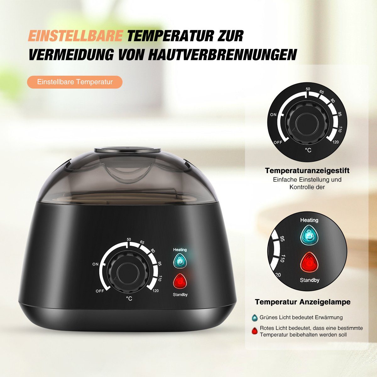 LETGOSPT Haarentferner-Set Wachswärmer, Wax Haarentfernung Heater für Gesicht, Bikini Zu Hause, Mit 4x100g Wachsperlen, 20 Stock, 5 Foil Bowls