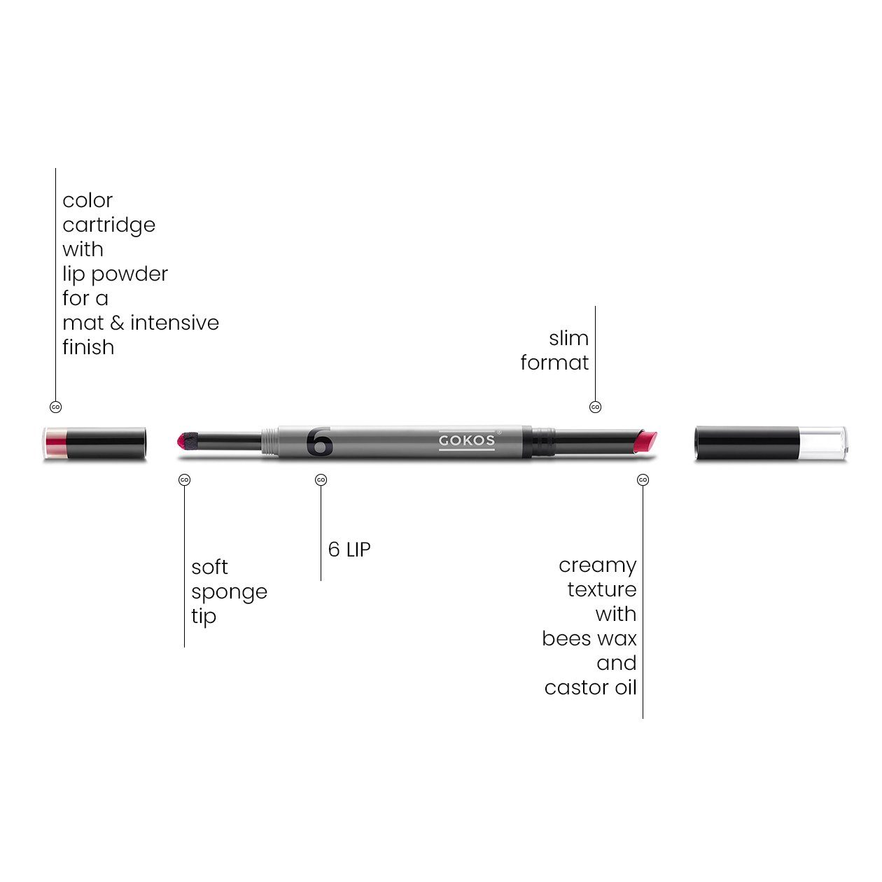 Gokos Lippenstift LipCreator, Enthält pflegendes Bienenwachs und besitzt eine samtig-leichte Textur.