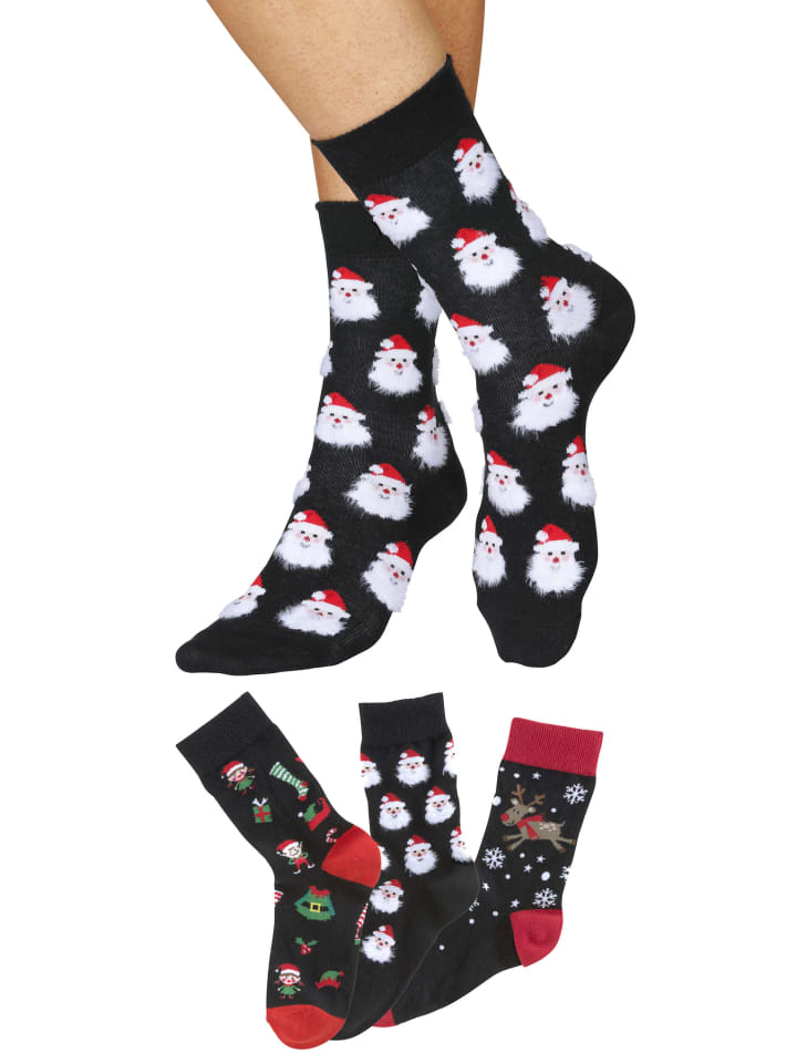 H.I.S Socken in 3x schwarz-rot-gemustert günstig kaufen 35-38