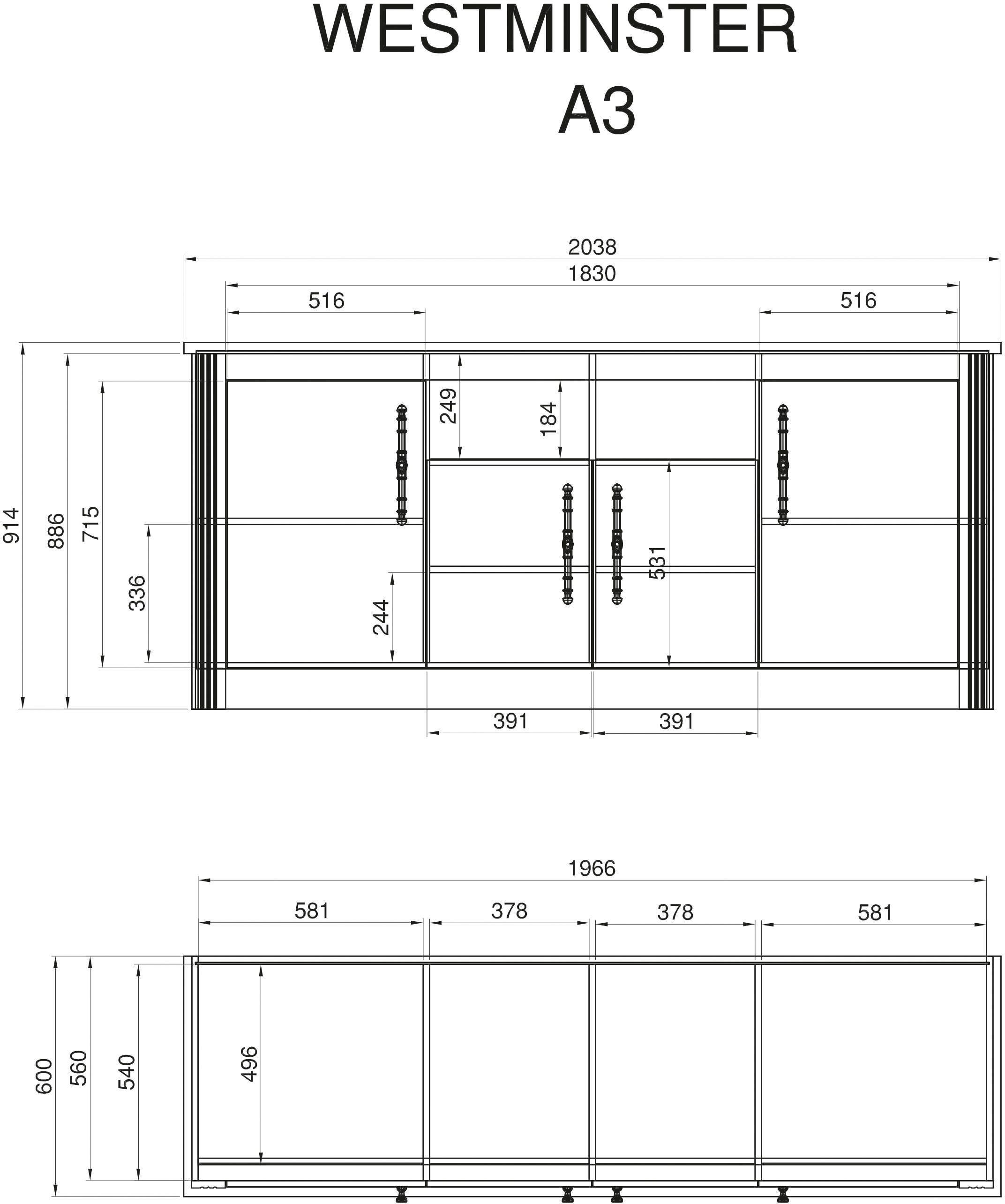 Home affaire Küche Westminster, Breite 204 cm, ohne E-Geräte