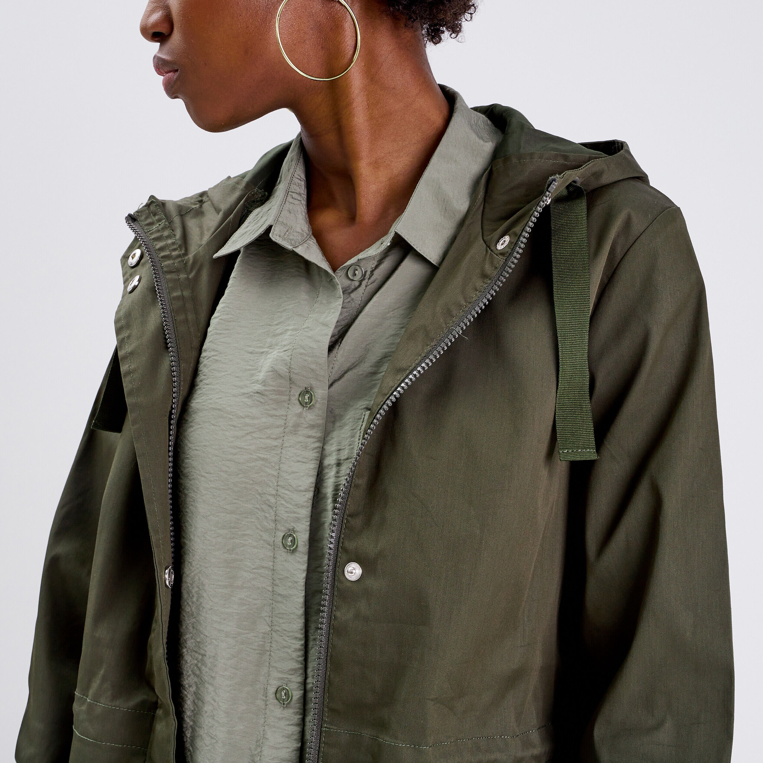 Parka droite à capuche vert kaki femme | Cache Cache
