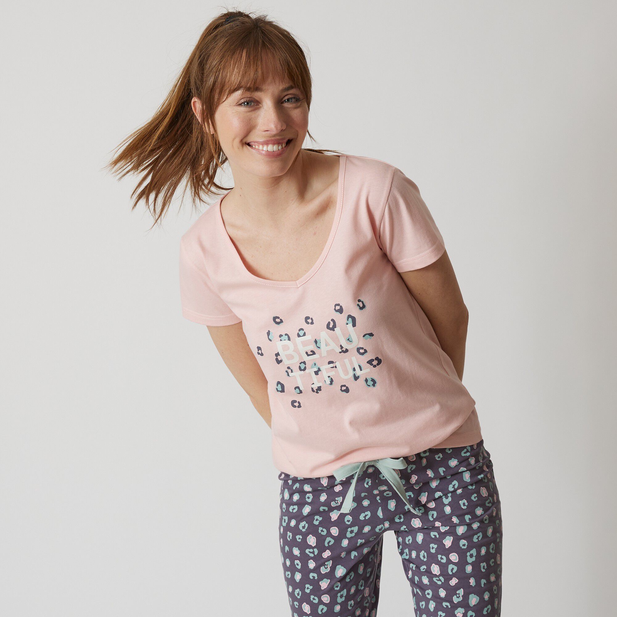 Tee-shirt manches courtes coton uni imprimé placé 