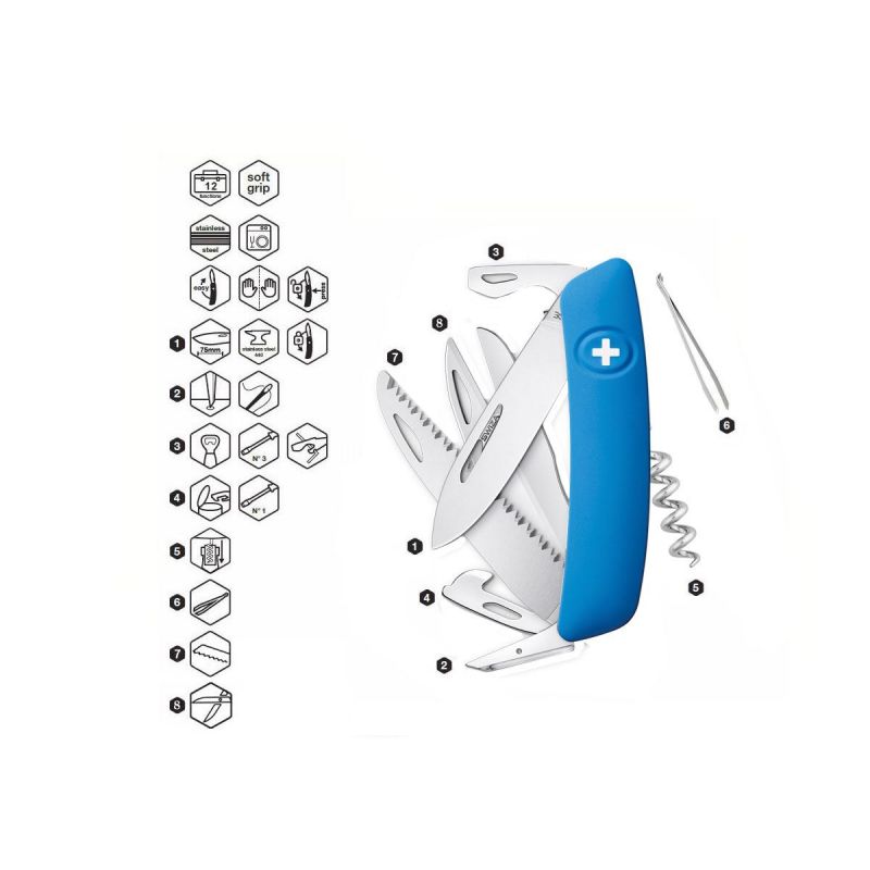 Swiza D09 Blau, multifunktionales Schweizer Taschenmesser