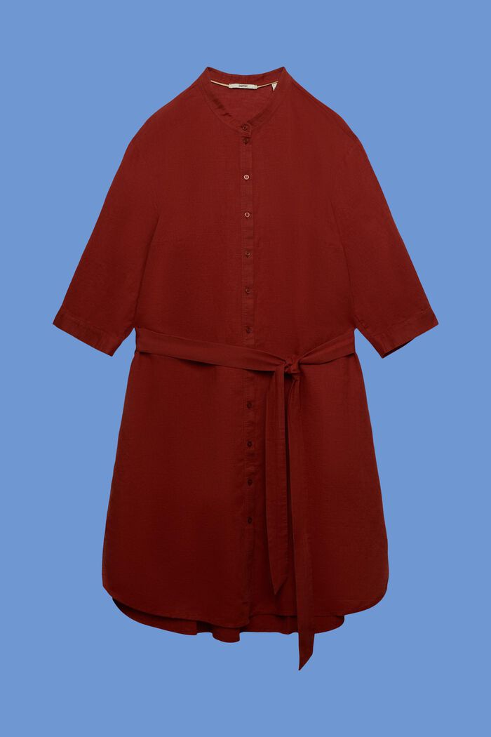 CURVY Hemdblusenkleid mit Gürtel, Baumwolle-Leinen-Mix