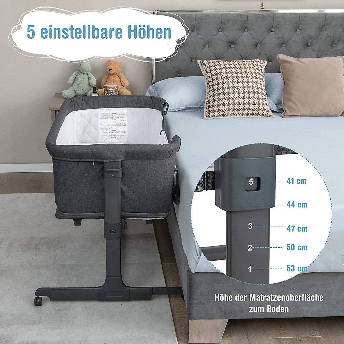 3 in 1 Beistellbett Laufstall Reisebett mit Matratze
