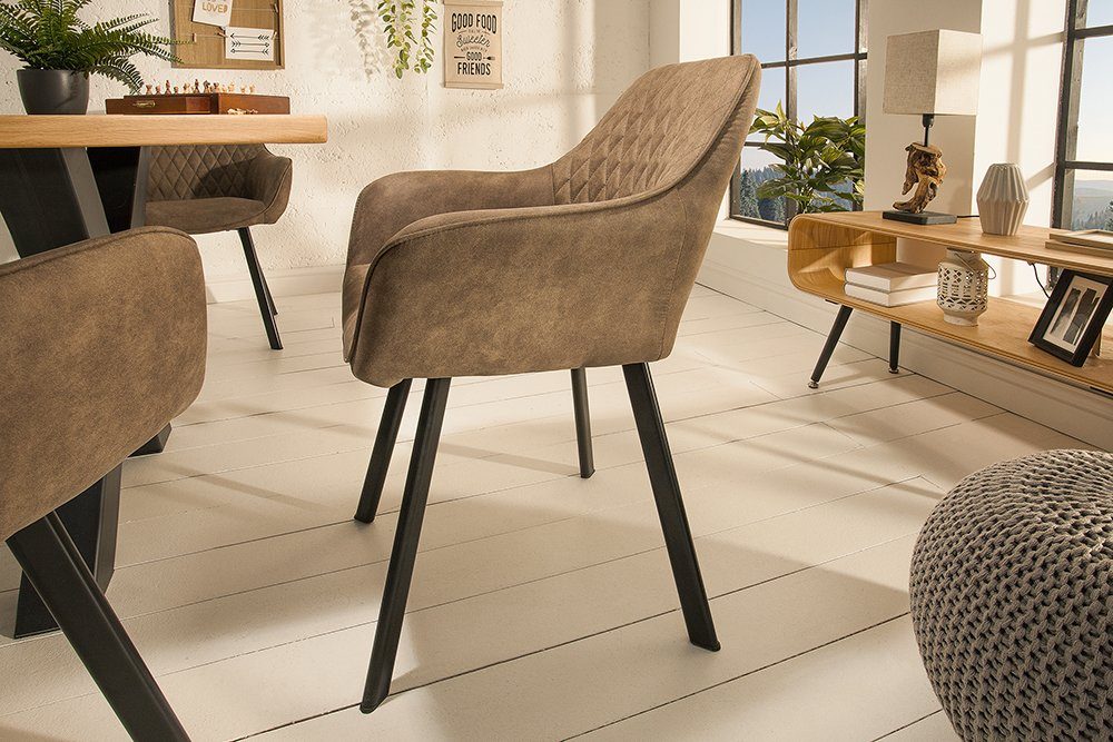 riess-ambiente Polsterstuhl PALERMO taupe / schwarz (Einzelartikel, 1 St), Esszimmer · Microfaser · Metall · mit Armlehne · Retro