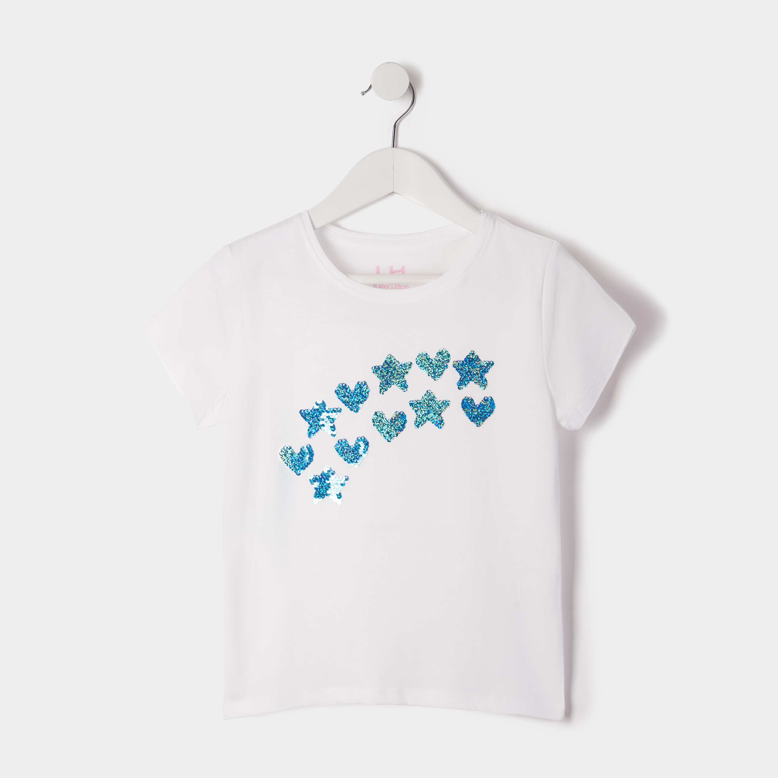 T-shirt à sequins manches courtes ecru fille | La Halle