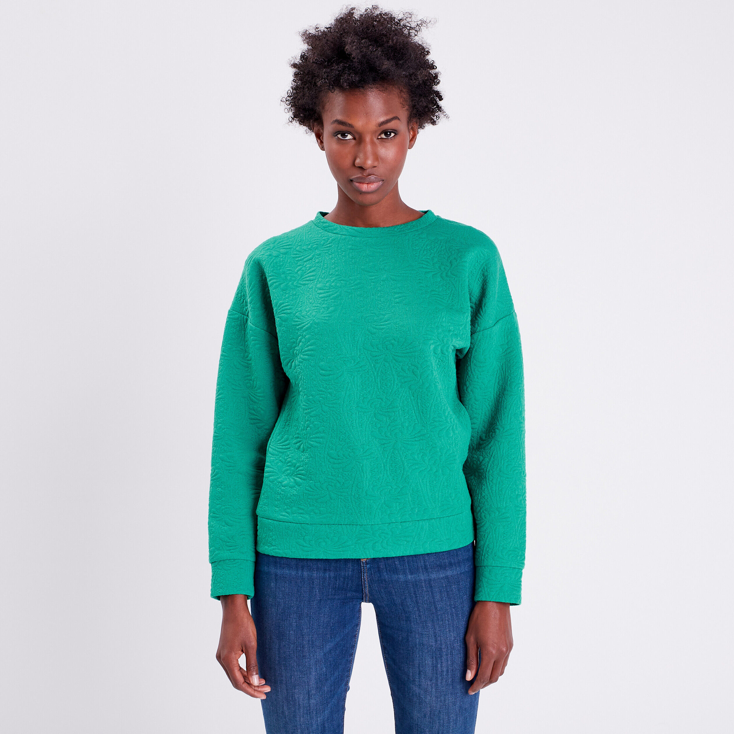 Sweat manches longues vert turquoise femme | Cache Cache
