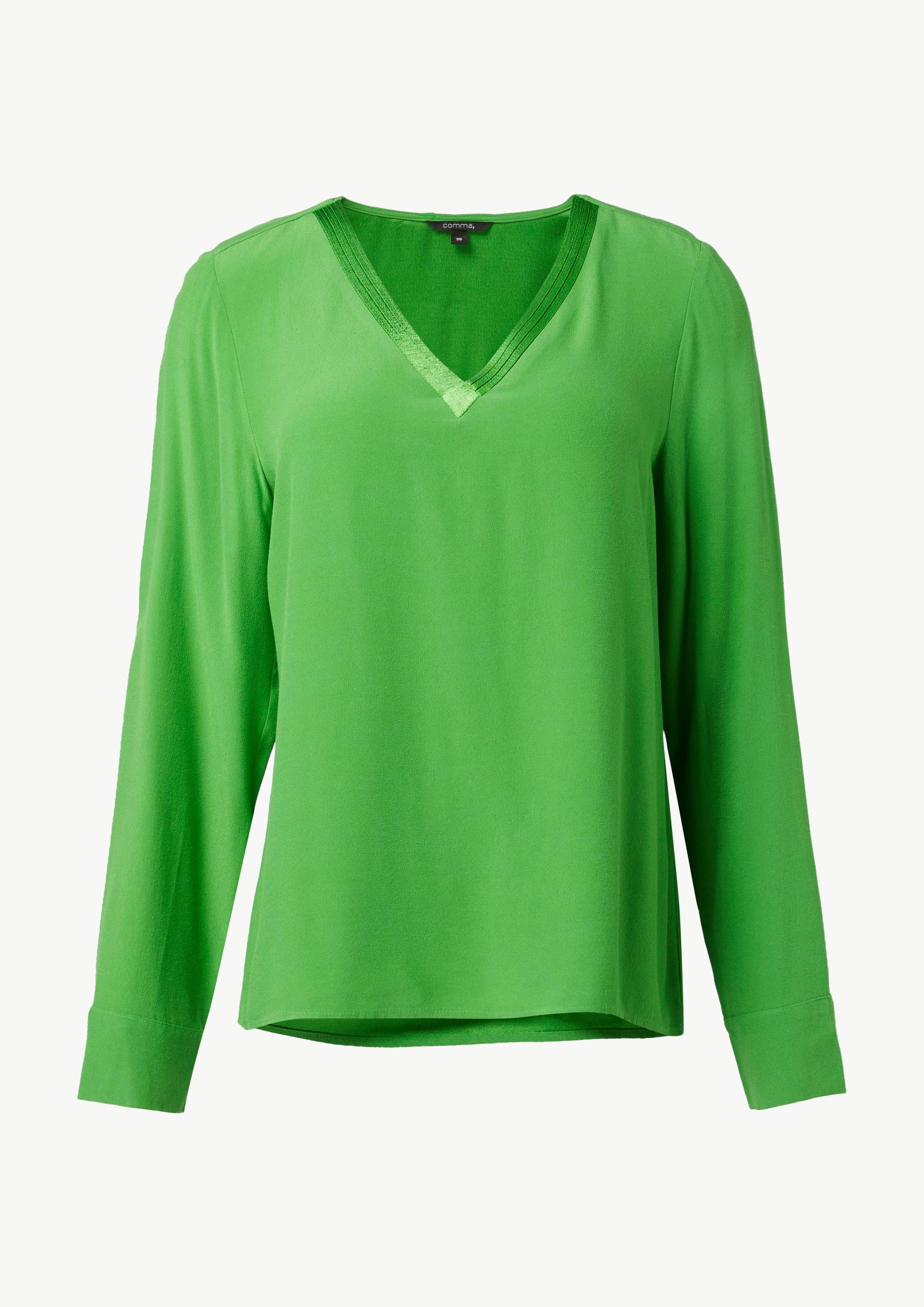 Bluse mit V-Ausschnitt und Satinblende - grün
