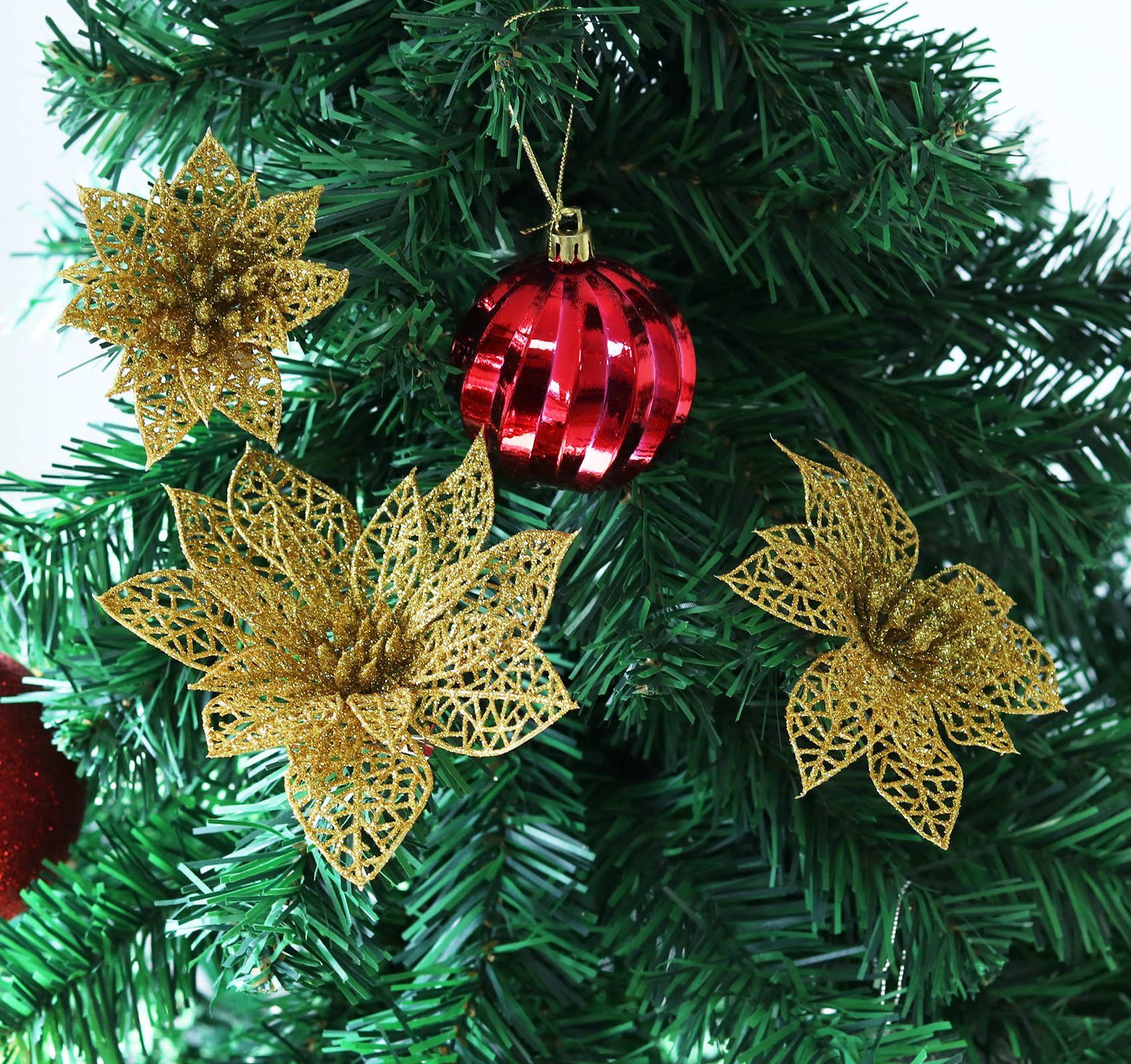 Homewit Christbaumschmuck Weihnachtsblume Weihnachtsbaum Dekoration Weihnachtsbaumschmuck (30-tlg), künstliche Weihnachtsblumen, Kränze, Hochzeits-Ornamente