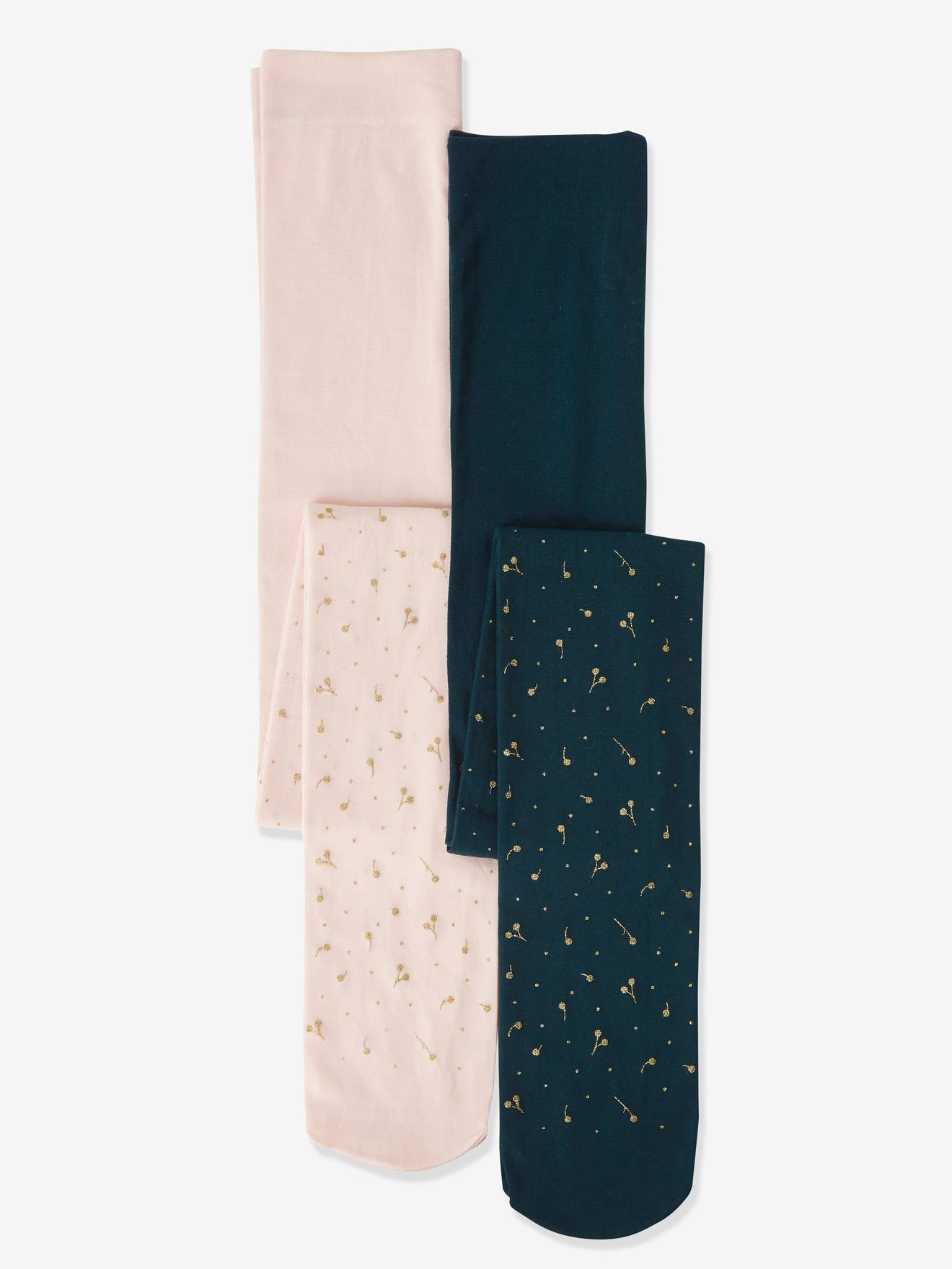 Lot de 2 paires de collants scintillants fille vert fonce bicolor/multicolor
