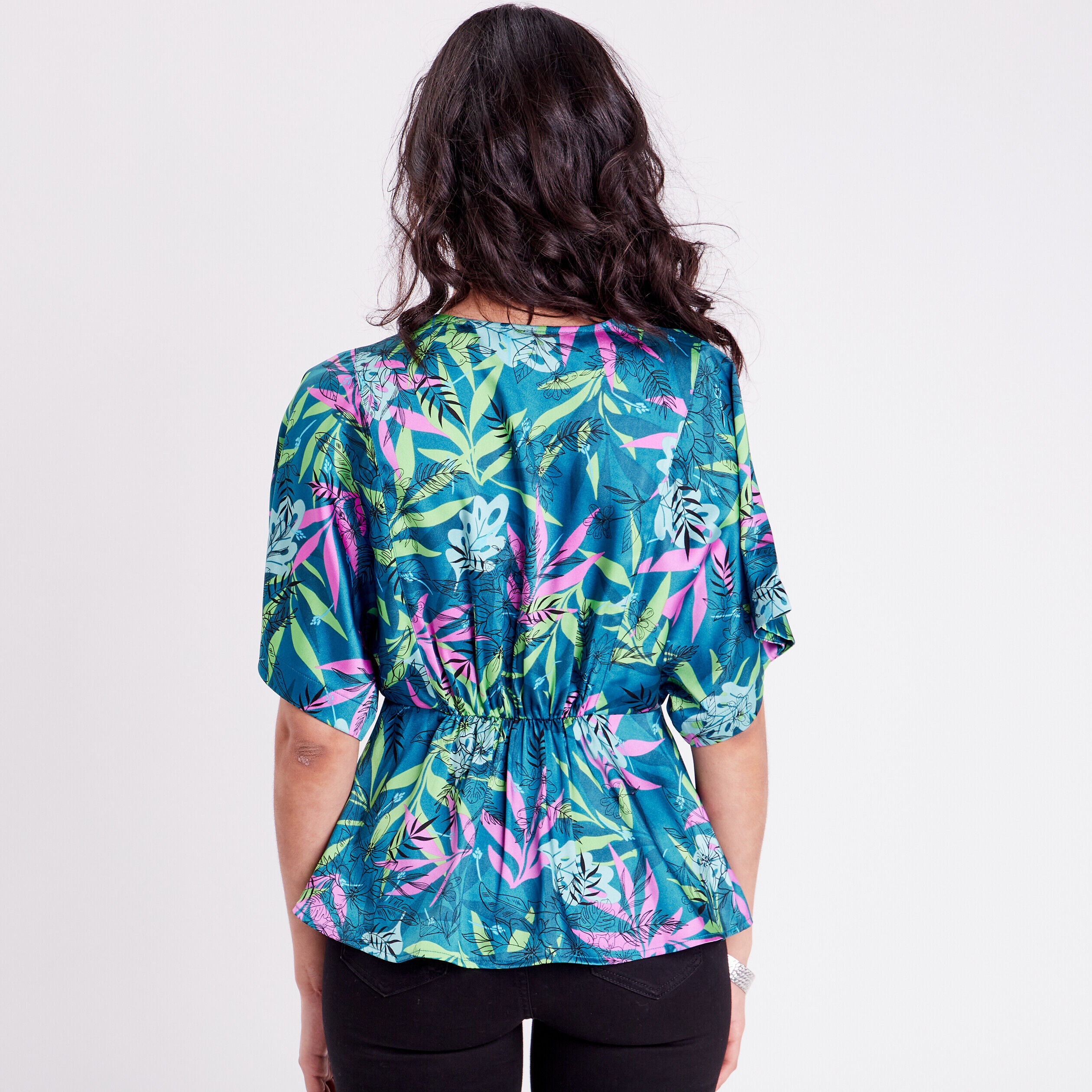 Blouse évasée manches 3/4 bleu femme | Cache Cache