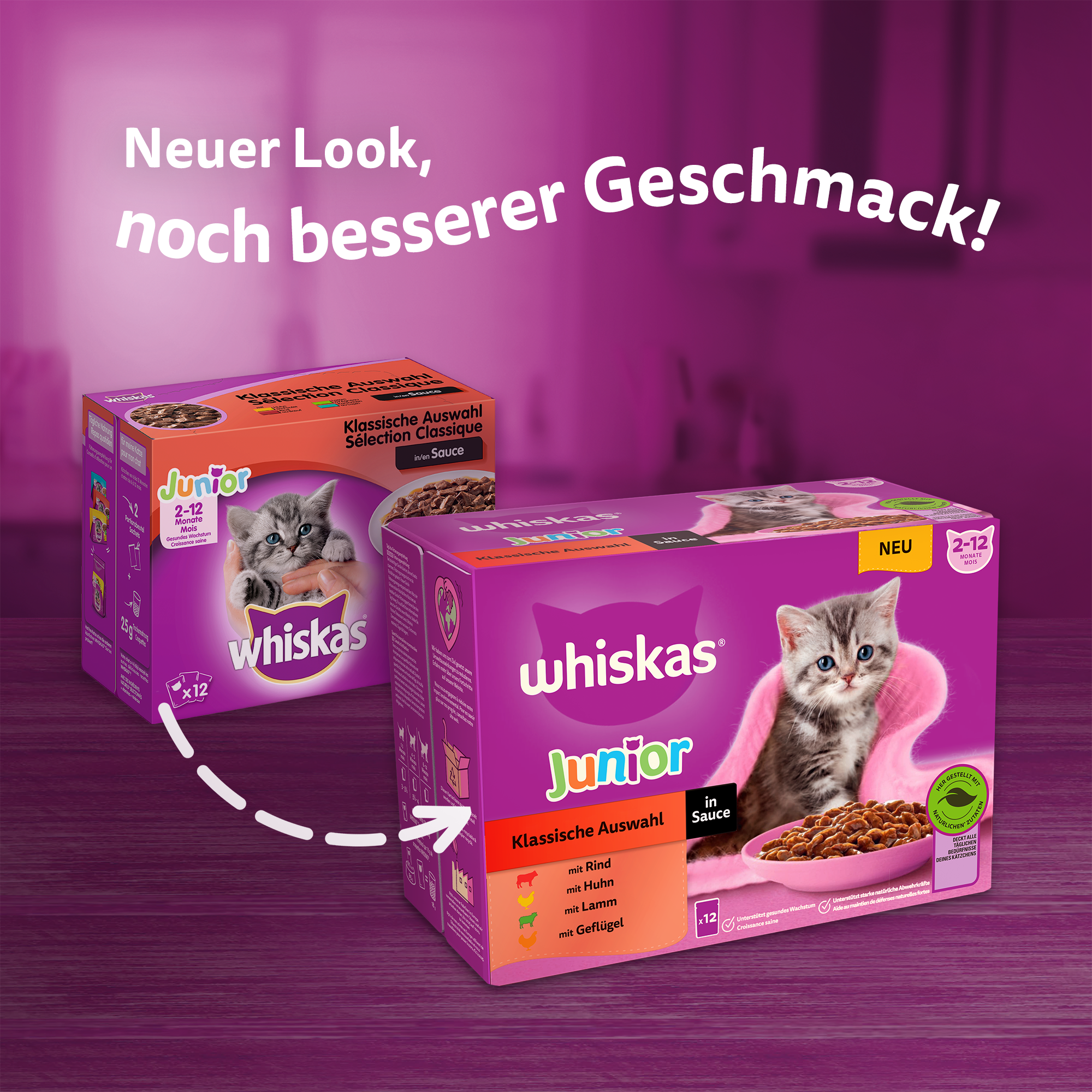Whiskas Nassfutter Whiskas Multipack Junior Klassische Auswahl in Sauce 12 x 85g