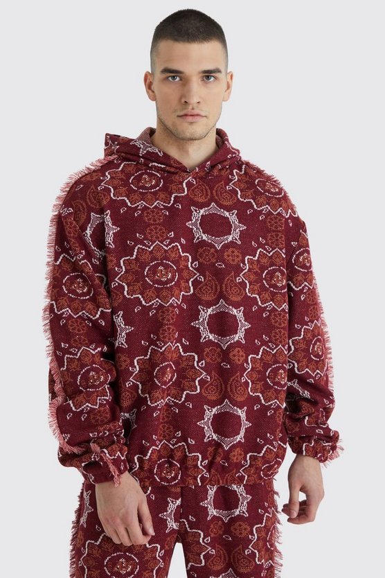 Tall Oversize Jacquard Hoodie mit Fransen