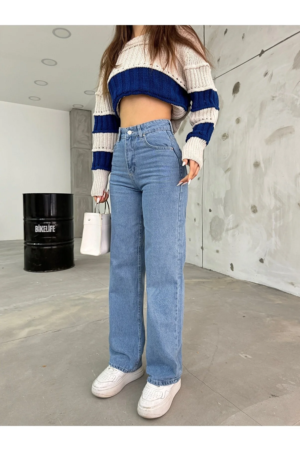 BİKELİFE  Blaue Palazzo-Jeans mit hoher Taille