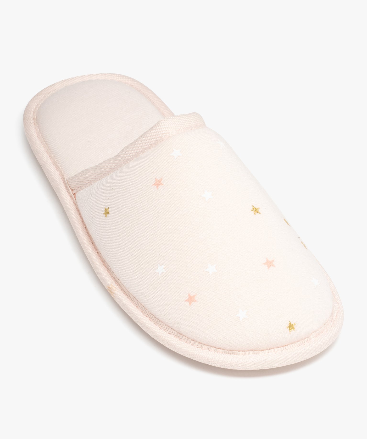 Chaussons femme mules plates en jersey à motifs étoilés rose | GEMO
