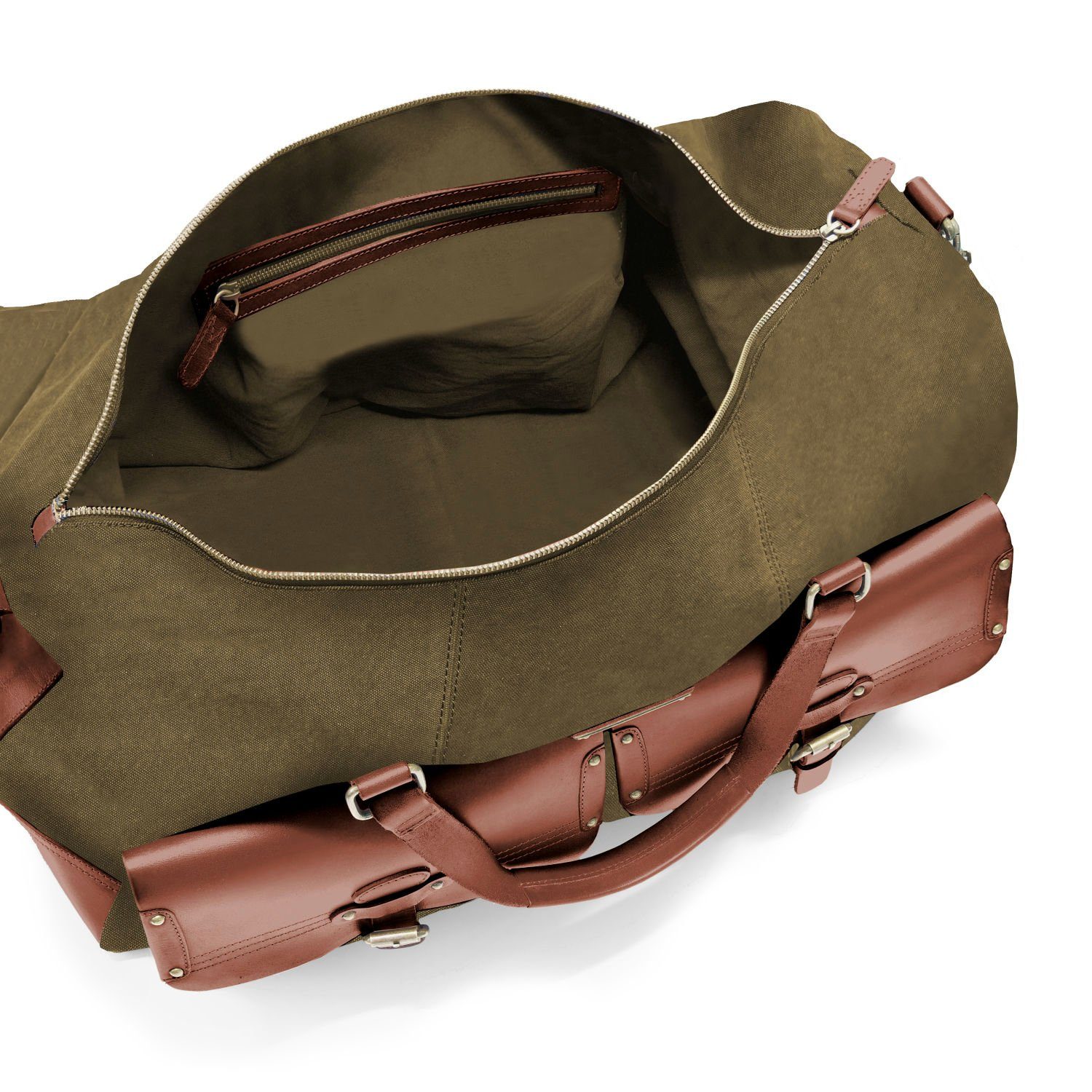 DRAKENSBERG Reisetasche Weekender Steve Oliv-Grün, groß, für Damen und Herren im Abenteuer-Look, Canvas und Büffelleder