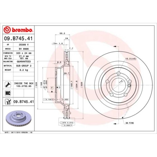 Bremsscheibe Brembo Hinterachse  2 Stück 09.B745.41 - ATU