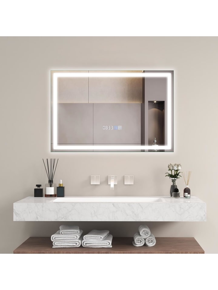 COSTWAY Badspiegel LED 3000-6000K mit Zeitanzeige & Speicherfunktion in Silber günstig kaufen onesize