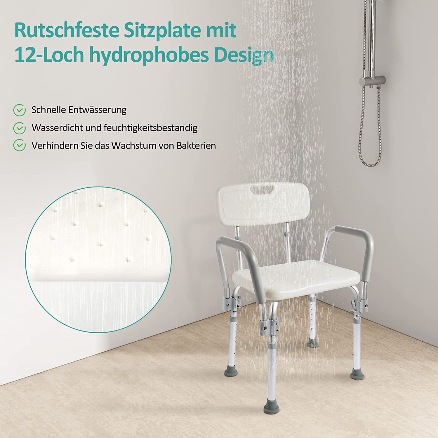 EMKE Duschhocker EMKE Duschstuhl Duschhocker für senioren,bis 135KG, Weiß