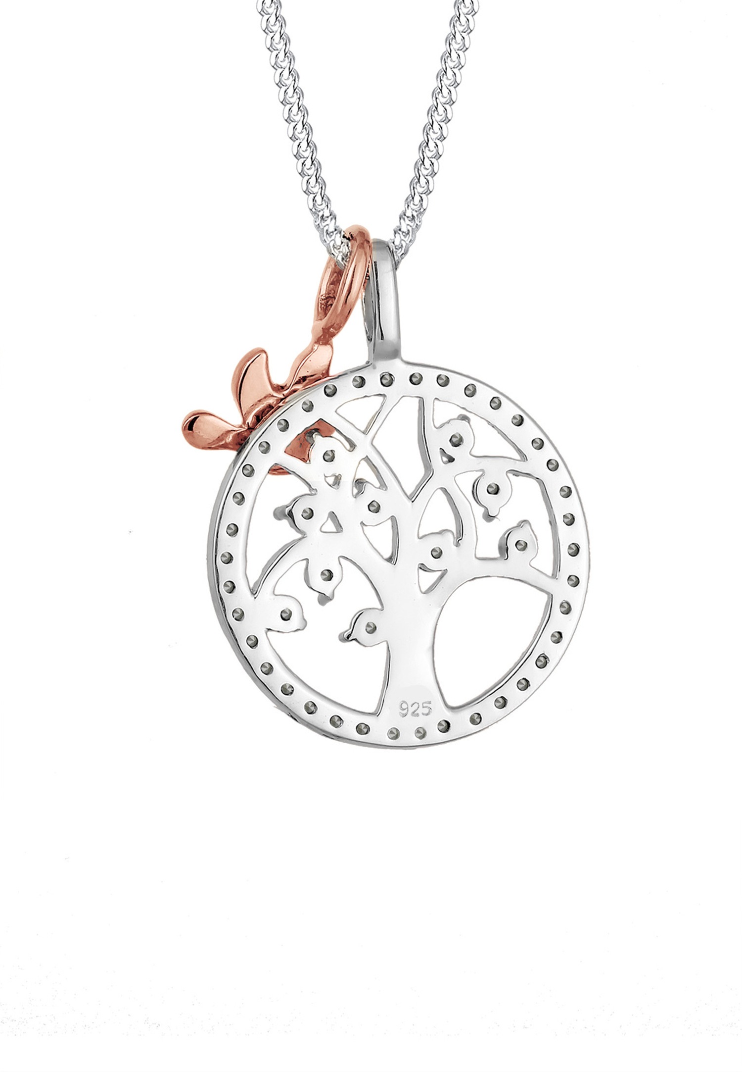 Collana Elli PREMIUM da donna con albero della vita, dal design bicolore di tendenza e impreziosita da cristalli in argento sterling 925.