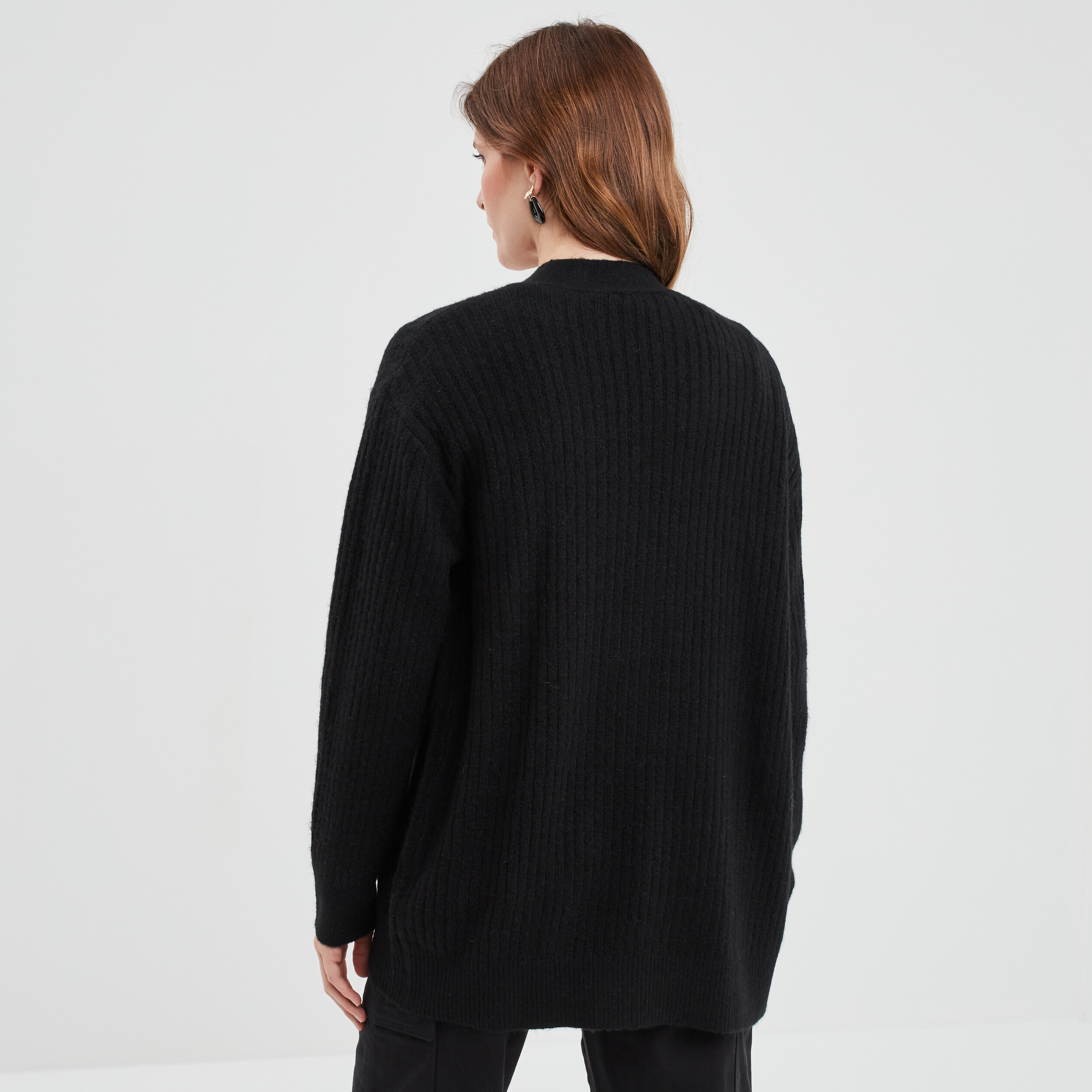 Gilet mi-long côtelé manches longues noir femme | La Halle