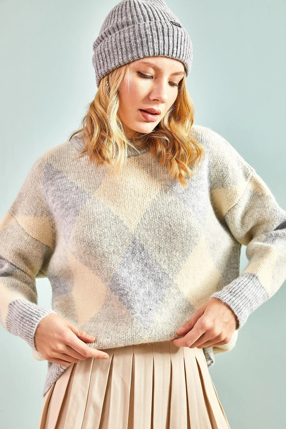 Bianco Lucci  Damen-Strickpullover mit quadratischem Muster