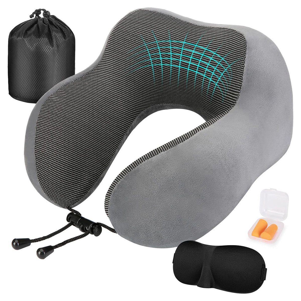 götäzer Nackenkissen Ergonomisch gestaltetes Reisekissen(mit Schlafmaske,Ohrstöpsel,Tasche), 1-tlg., Memory-Schaum, schützendes Nackenkissen, perfekt für Reisen und Büro