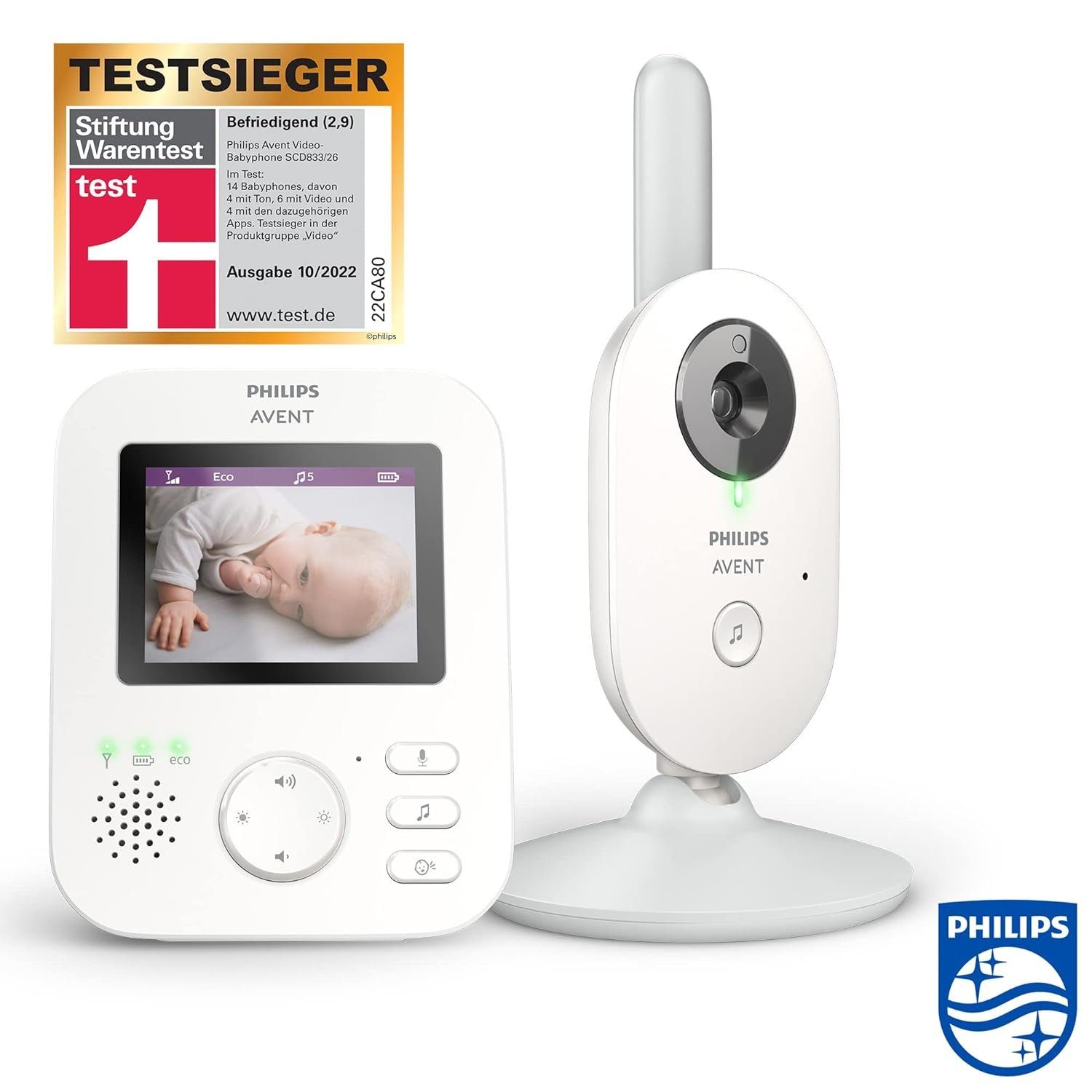 Philips Video-Babyphone Kinderkamera, Baby Kamera, Babyphone, FHSS-Technologie, Eco-Mode, Nachtsicht,300m Reichweite,Strahlungsarm, Audio-Überwachung, Mikrofon, Babykamera mit Monitor, Video Kamera, Halterung, Philips Avent, Babyphone mit kamera, Cam