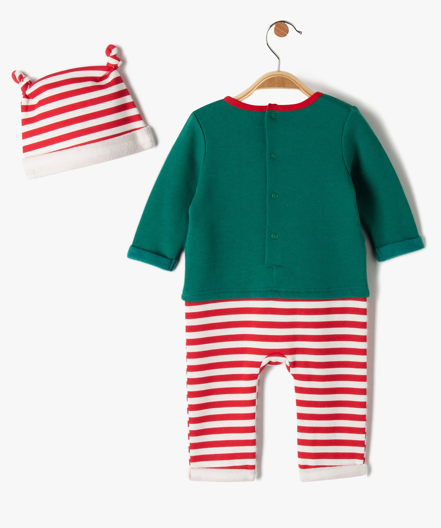 Ensemble bébé 2 pièces spécial Nol : combinaison + bonnet vert | GEMO