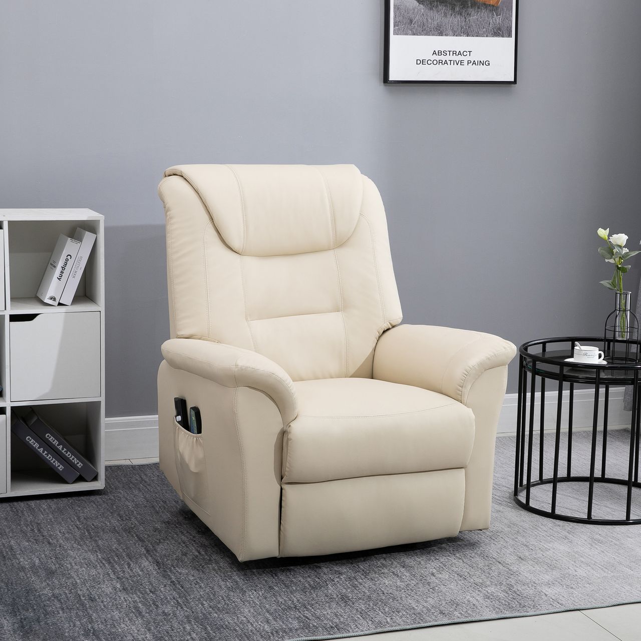 HOMCOM Sessel mit Aufstehhilfe, Verstellbarer Massagesessel Kunstleder Creme